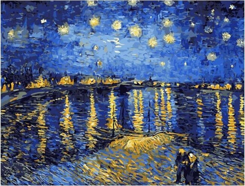Canvas Ren Nehrinde Yıldızlı Geceler Sayılarla Boyama Seti Kasnaklı 40 x 50 cm