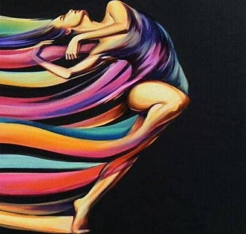Canvas Renk Kuşağındaki Kadın Sayılarla Boyama Seti  Kasnaklı 40 x 50 cm