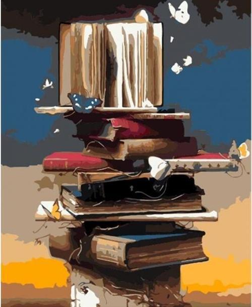 Canvas Kitap Kulesi Sayılarla Boyama  Seti  Kasnaklı 100 x 140 cm