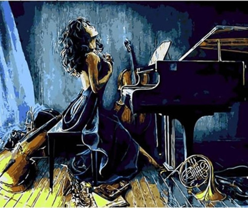 Canvas Müzik ve Kadın Sayılarla Boyama Seti Kasnaklı 90 x 110 cm