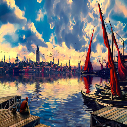Canvas Galatada Balık Keyfi Sayılarla Boyama Seti Kasnaklı 70 x 90 cm
