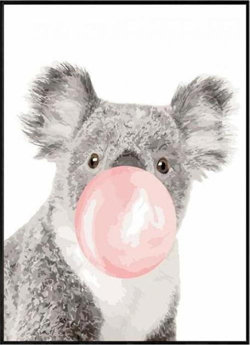 Canvas Pembe Sakız ve Koala Sayılarla Boyama Seti  Kasnaklı 50 x 65 cm