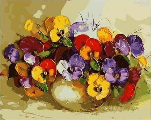 Canvas Renkli Menekşeler Sayılarla Boyama Seti  Kasnaklı 100 x 140 cm