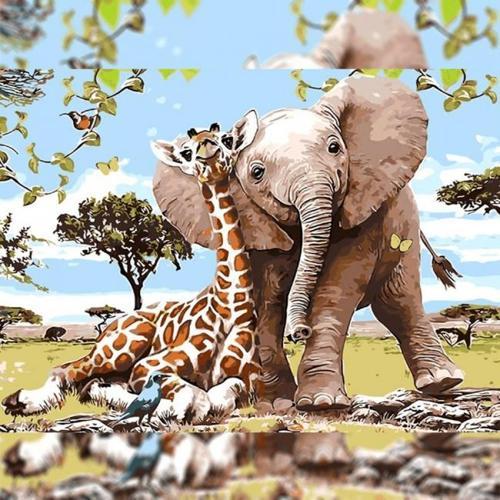 Canvas Safari Gezisi Sayılarla Boyama Seti  Kasnaklı 70 x 90 cm