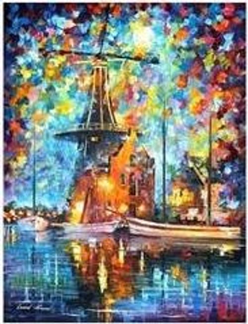 Canvas Renkli Yel Değirmeni Sayılarla Boyama Seti  Kasnaklı 100 x 140 cm