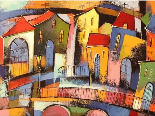 Canvas Renkli Evler 2 Sayılarla Boyama Seti   Kasnaklı 40 x 50 cm