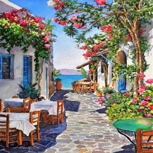 Canvas Bodrum Taş Sokağı Sayılarla Boyama Seti Kasnaklı 70 x 90 cm