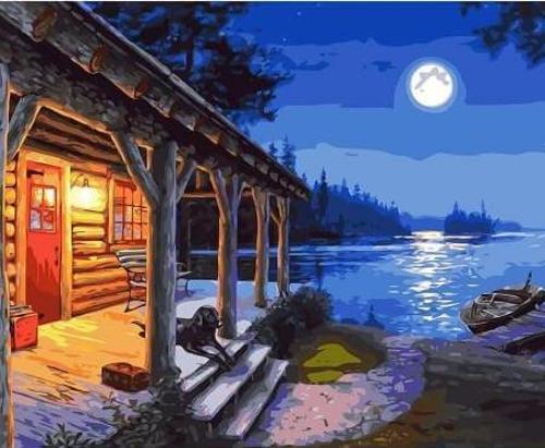 Canvas Gecenin Yansıması Sayılarla Boyama Seti  Kasnaklı 90 x 110 cm