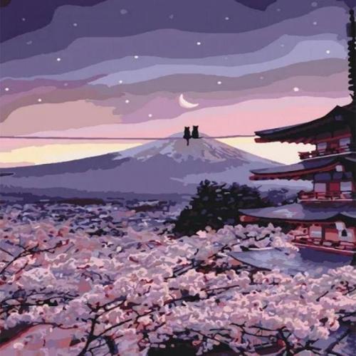 Canvas Romantik Çin Kedileri Sayılarla Boyama Seti Kasnaklı 60 x 75 cm