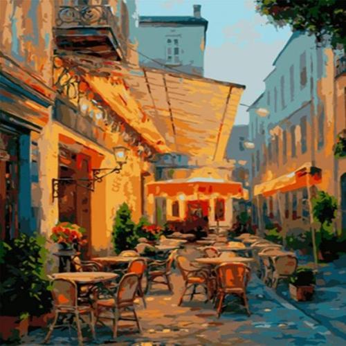 Canvas Sokakdaki Cafesi Sayılarla Boyama Seti Kasnaklı 40 x 50 cm