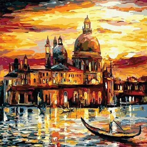 Canvas Yelkenli Dolunaya Doğru Sayılarla Boyama Seti  Kasnaklı 60 x 75 cm