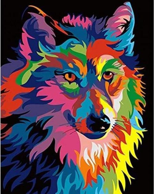 Canvas Renkli Kurt Sayılarla Boyama Seti  Kasnaklı 90 x 110 cm