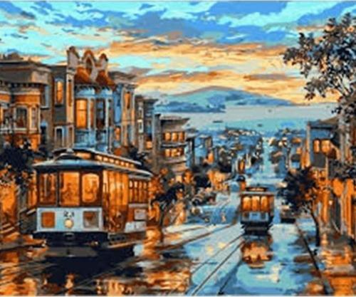 Canvas Tramvay Sayılarla Boyama Seti  Kasnaklı 100 x 140 cm