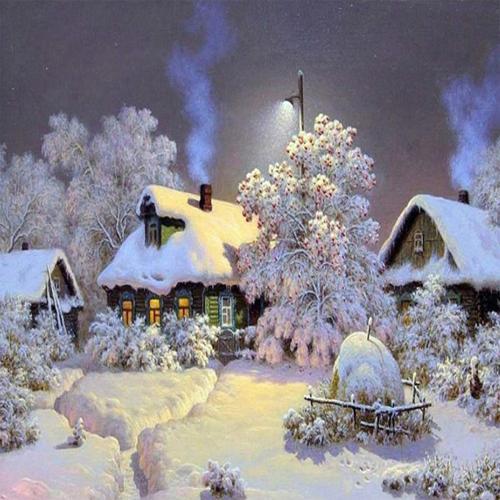 Canvas Kış Gelince Sayılarla Boyama Seti   Kasnaklı 60 x 75 cm