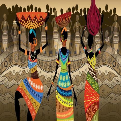 Canvas Su Taşıayn Afrikalılar Sayılarla Boyama Seti  Kasnaklı 50 x 65 cm