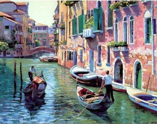 Canvas Venedik Kanal Gezisi Sayılarla Boyama Seti Kasnaklı 50 x 65 cm