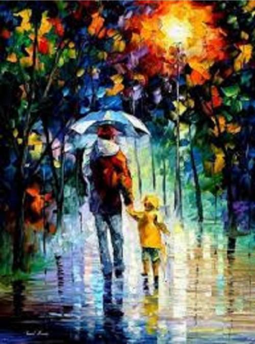 Canvas Yağmurlu Günde Yürüyüş Sayılarla Boyama Seti   Kasnaklı 100 x 140 cm