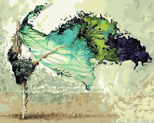 Canvas Yeşil Balerin Sayılarla Boyama Seti  Kasnaklı 40 x 50 cm