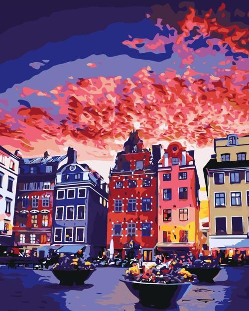Canvas Renkli Evler Sayılarla Boyama Seti   Kasnaklı 90 x 110 cm