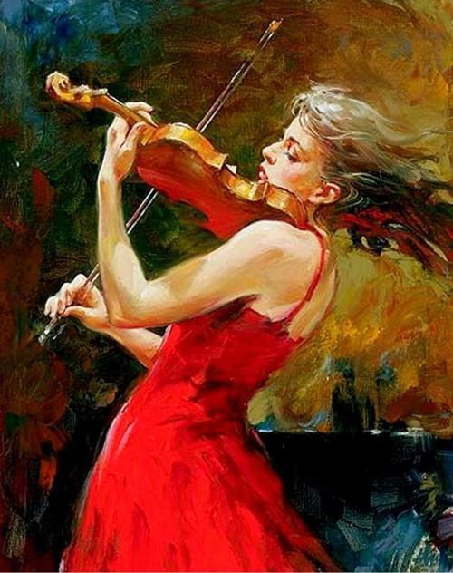 Canvas Keman Ve Aşk Sayılarla Boyama Seti   Kasnaklı 50 x 65 cm