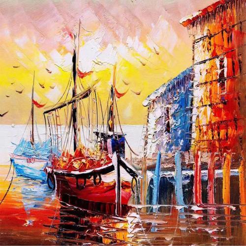 Canvas Kıyı Şeridi Sayılarla Boyama Seti   Kasnaklı 90 x 110 cm