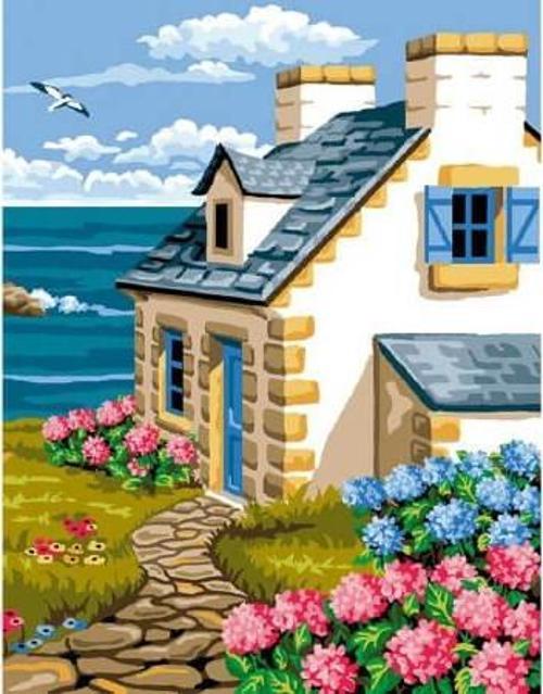 Canvas Sahil Evi Sayılarla Boyama Seti  Kasnaklı 50 x 65 cm