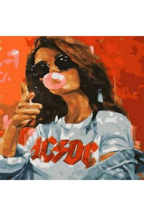 Canvas Rockçı Kız Sayılarla Boyama Seti   Kasnaklı 70 x 90 cm