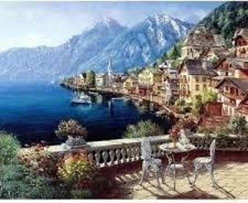 Canvas Yalı Manzarası Sayılarla Boyama Seti  Kasnaklı 70 x 90 cm