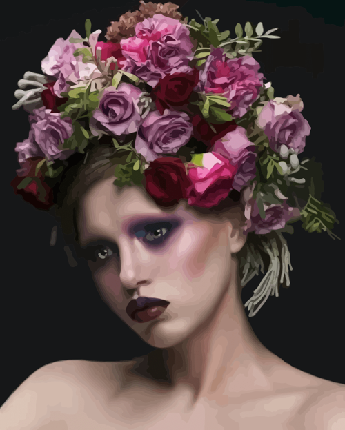 Canvas Kadının Çiçek Duruşu 6 Sayılarla Boyama Seti Kasnaklı 90 x 110 cm