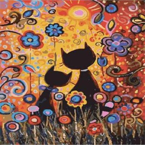 Canvas Kedilerin Rüyası Sayılarla Boyama Seti   Kasnaklı 90 x 110 cm
