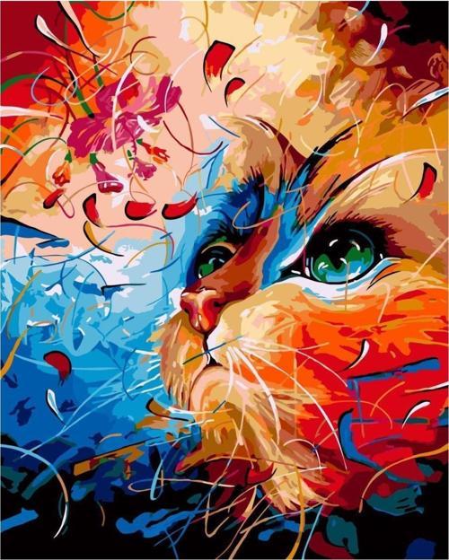 Canvas Kedi Portre 1 Sayılarla Boyama Seti   Kasnaklı 90 x 110 cm