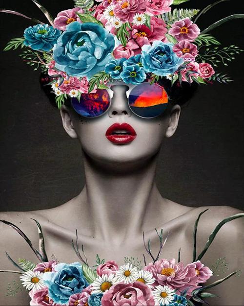 Canvas Kadının Çiçek Duruşu 7 Sayılarla Boyama Seti Kasnaklı 90 x 110 cm