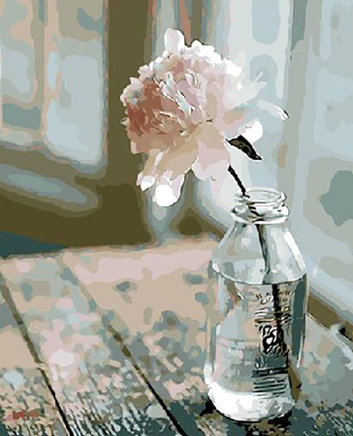 Canvas Sade Bir Çiçek Sayılarla Boyama Seti  Kasnaklı 50 x 65 cm