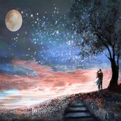 Canvas Dolunayda Aşk Sayılarla Boyama Seti   Kasnaklı 90 x 110 cm