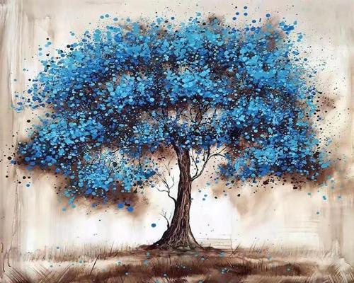 Canvas Mavi Ağaç Sayılarla Boyama Seti   Kasnaklı 60 x 75 cm