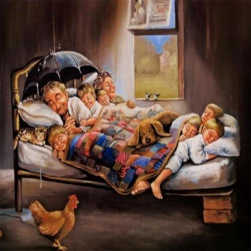 Canvas Mutlu Aile Sayılarla Boyama Seti   Kasnaklı 100 x 140 cm