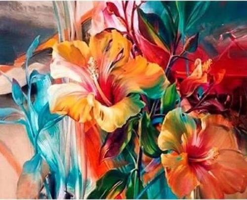 Canvas Çiçeklerin Şöleni Sayılarla Boyama Seti  Kasnaklı 100 x 140 cm