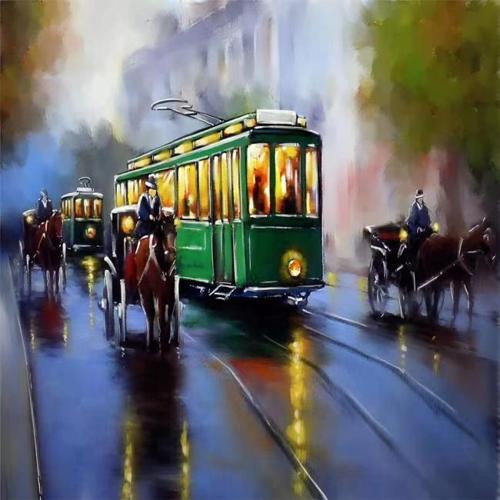 Canvas Yeşil Tramway Sayılarla Boyama Seti   Kasnaklı 90 x 110 cm