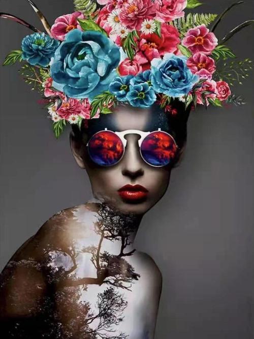 Canvas Kadının Çiçek Duruşu 9 Sayılarla Boyama Seti Kasnaklı 60 x 75 cm
