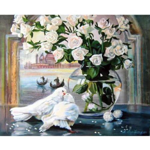 Canvas Güvercin Ve Çiçek Sayılarla Boyama Seti  Kasnaklı 90 x 110 cm