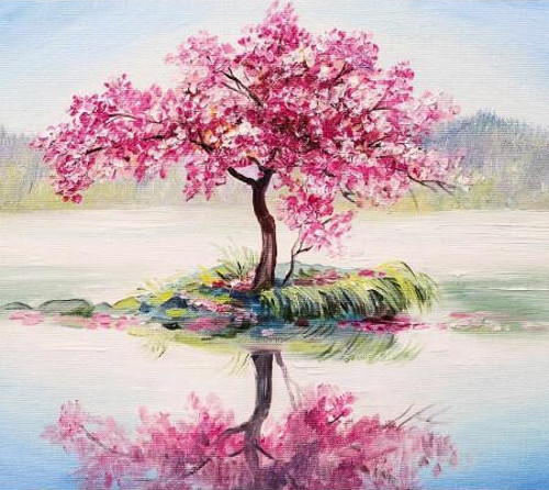 Canvas Göldeki Ağaç Sayılarla Boyama Seti Kasnaklı 70 x 90 cm