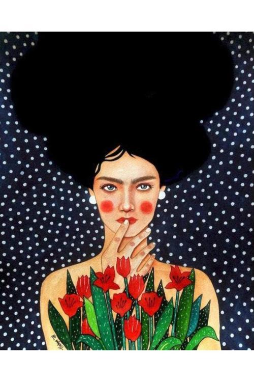 Canvas Laleli Kadın Sayılarla Boyama Seti   Kasnaklı 60 x 75 cm