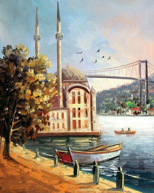 Canvas Ortaköyde Nostalji Sayılarla Boyama Seti Kasnaklı 40 x 50 cm
