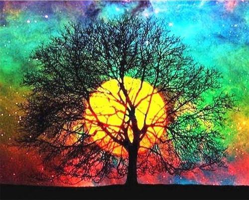 Canvas Dingin Ağaç Sayılarla Boyama Seti  Kasnaklı 60 x 75 cm