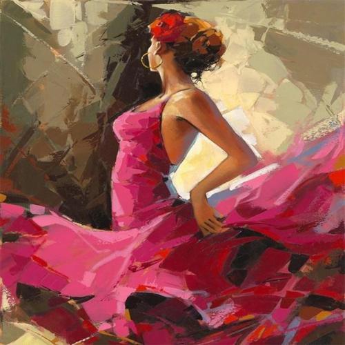 Canvas Pembe Elbiseli Dansçı Sayılarla Boyama Seti   Kasnaklı 90 x 110 cm