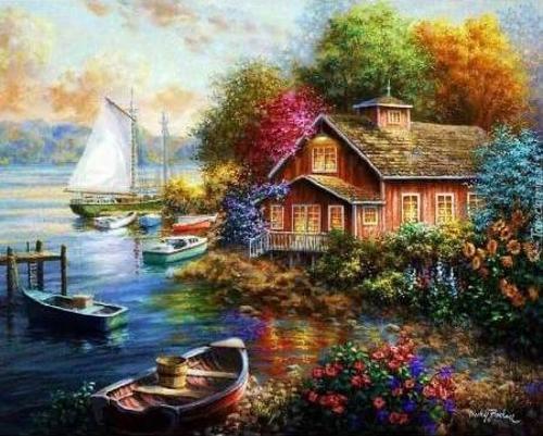 Canvas Hayalimdeki Evim Sayılarla Boyama Seti  Kasnaklı 90 x 110 cm