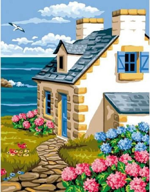 Canvas Sahil Evi Sayılarla Boyama Seti Kasnaklı 90 x 110 cm