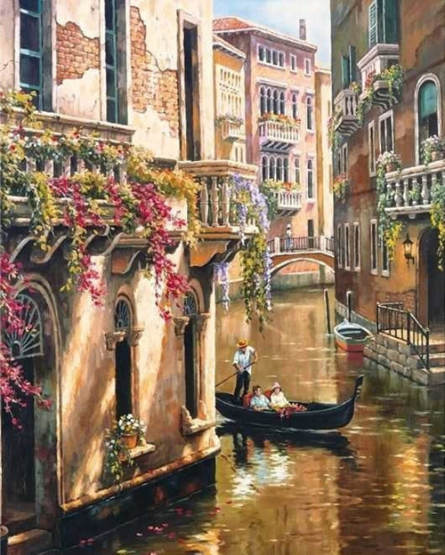 Canvas Venedikte Gondol Gezintisi Sayılarla Boyama Seti Kasnaklı 70 x 90 cm