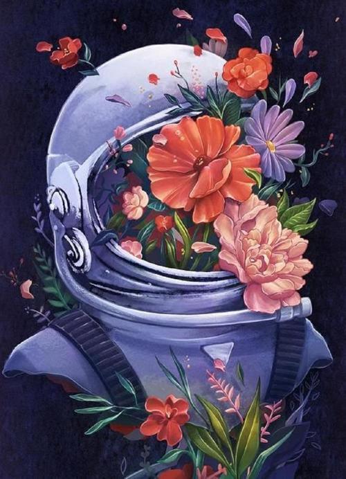 Canvas Astronotun Çiçekleri Sayılarla Boyama Seti Kasnaklı 100 x 140 cm