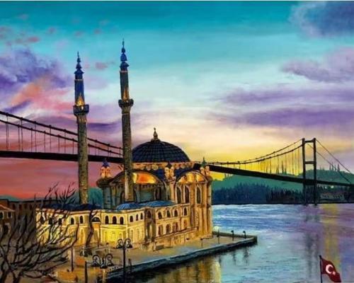 Canvas İstanbul Ortaköy Boyama  Seti  Kasnaklı 40 x 50 cm